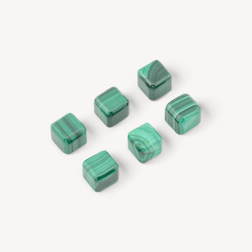 Perles de malachite demi-trou, cube lisse, 10 mm, lot de 6