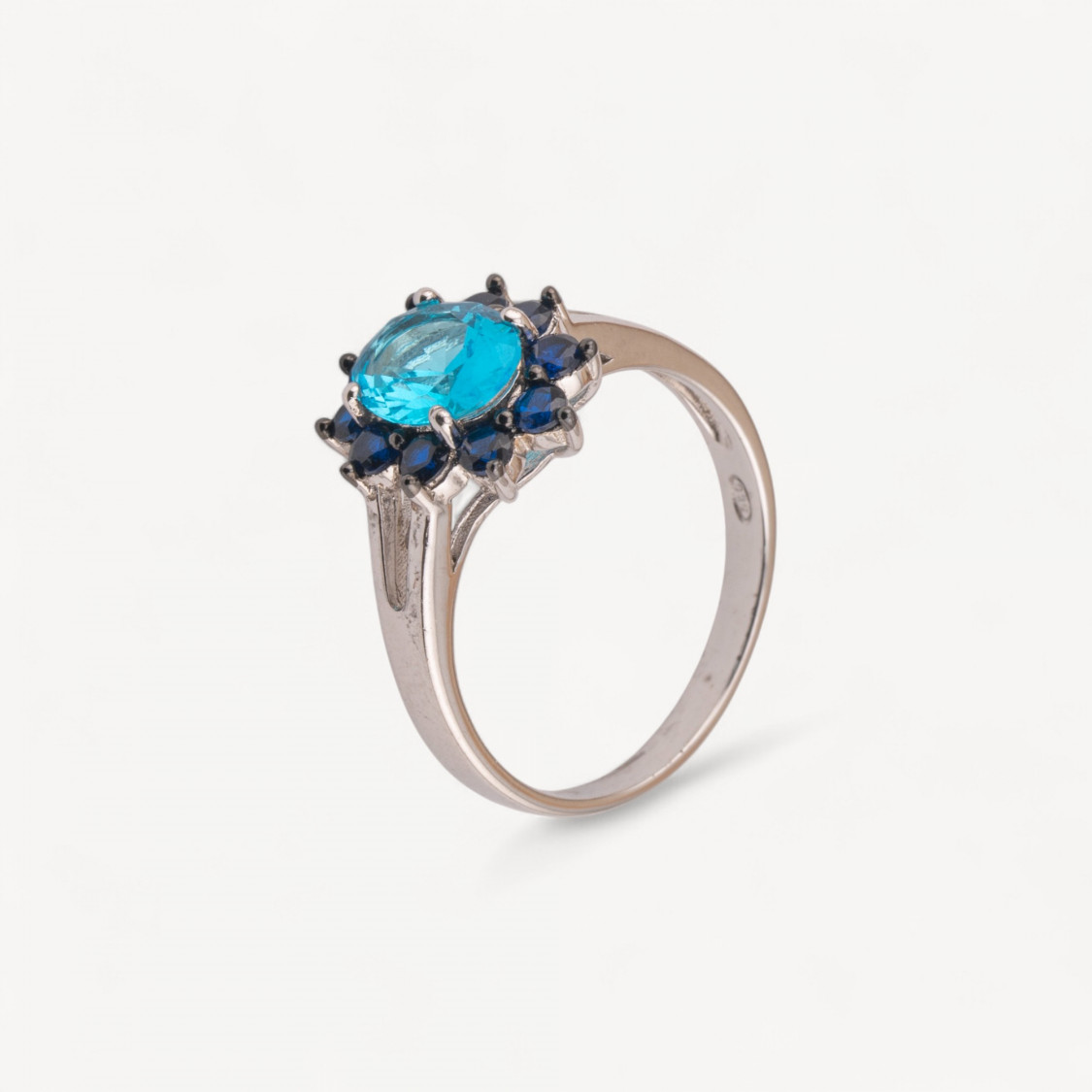 Anello Di Argento 925 1pz con Gemma Celeste e Zirconi Blu-ΔΑΧΤΥΛΙΔΙΑ 925 ΑΣΗΜΙ | Worldofjewel.com