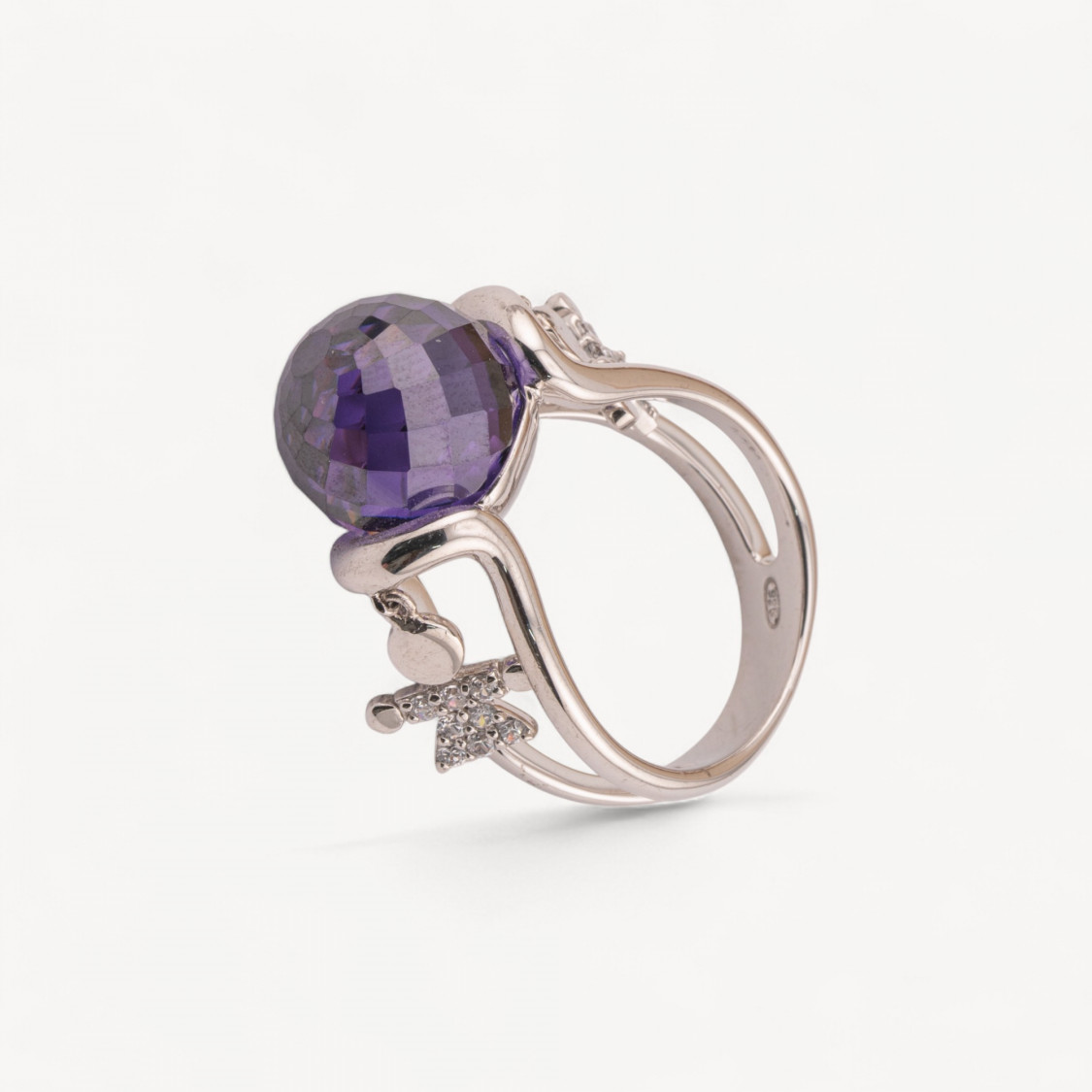Bague en argent 925 (1 pièce) avec zircon violet facetté et mini pendentifs-BAGUES EN ARGENT 925 | Worldofjewel.com