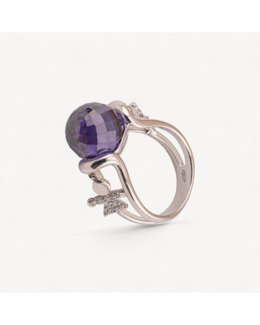 Anello Di Argento 925 1pz con Zircone Viola Sfaccetato e Mini Pendenti-ΔΑΧΤΥΛΙΔΙΑ 925 ΑΣΗΜΙ | Worldofjewel.com