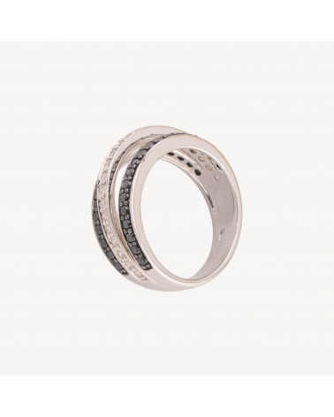 Anello Di Argento 925 1pz Con Zirconi Bianchi e Neri su Tre Fasce-ΔΑΧΤΥΛΙΔΙΑ 925 ΑΣΗΜΙ | Worldofjewel.com