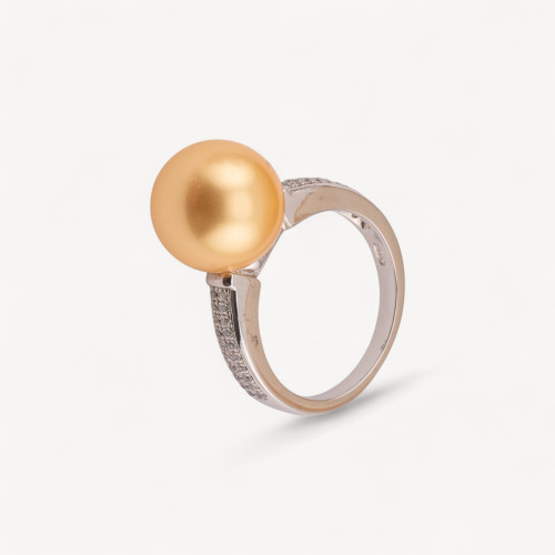 925 Silver Ring 1pc with Zircons and Natural Golden Pearl