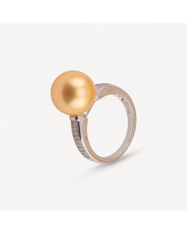 Anello Di Argento 925 1pz con Zirconi e Perla Naturale Dorata-ΔΑΧΤΥΛΙΔΙΑ 925 ΑΣΗΜΙ | Worldofjewel.com