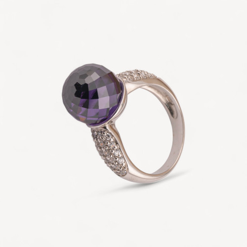 925 Silver Ring 1pc with Zircons and Faceted Purple Zircon