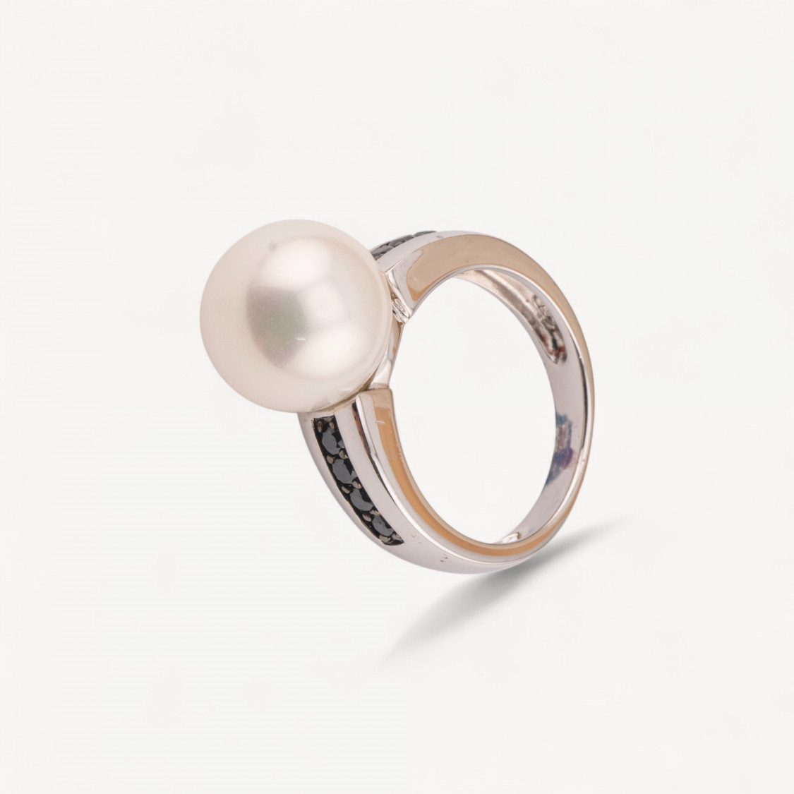 925er Silberring (1 Stück) mit schwarzen Zirkonen und Naturperle-RINGE AUS 925 SILBER | Worldofjewel.com