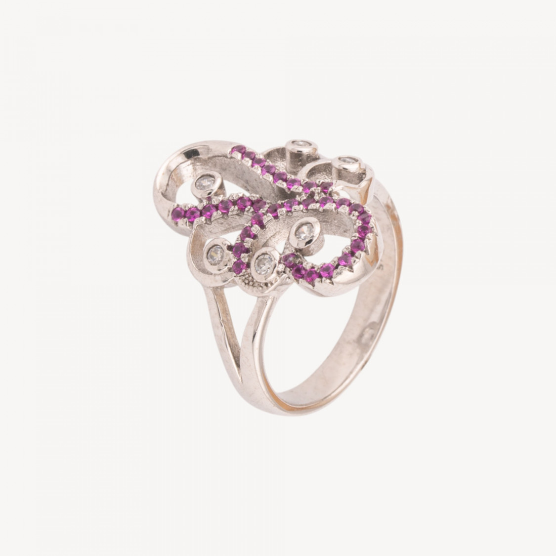 925 Silver Ring 1pc Fantasy Shape with Fuchsia Zirconia and Light Points-925 SILVER RINGS | Worldofjewel.com