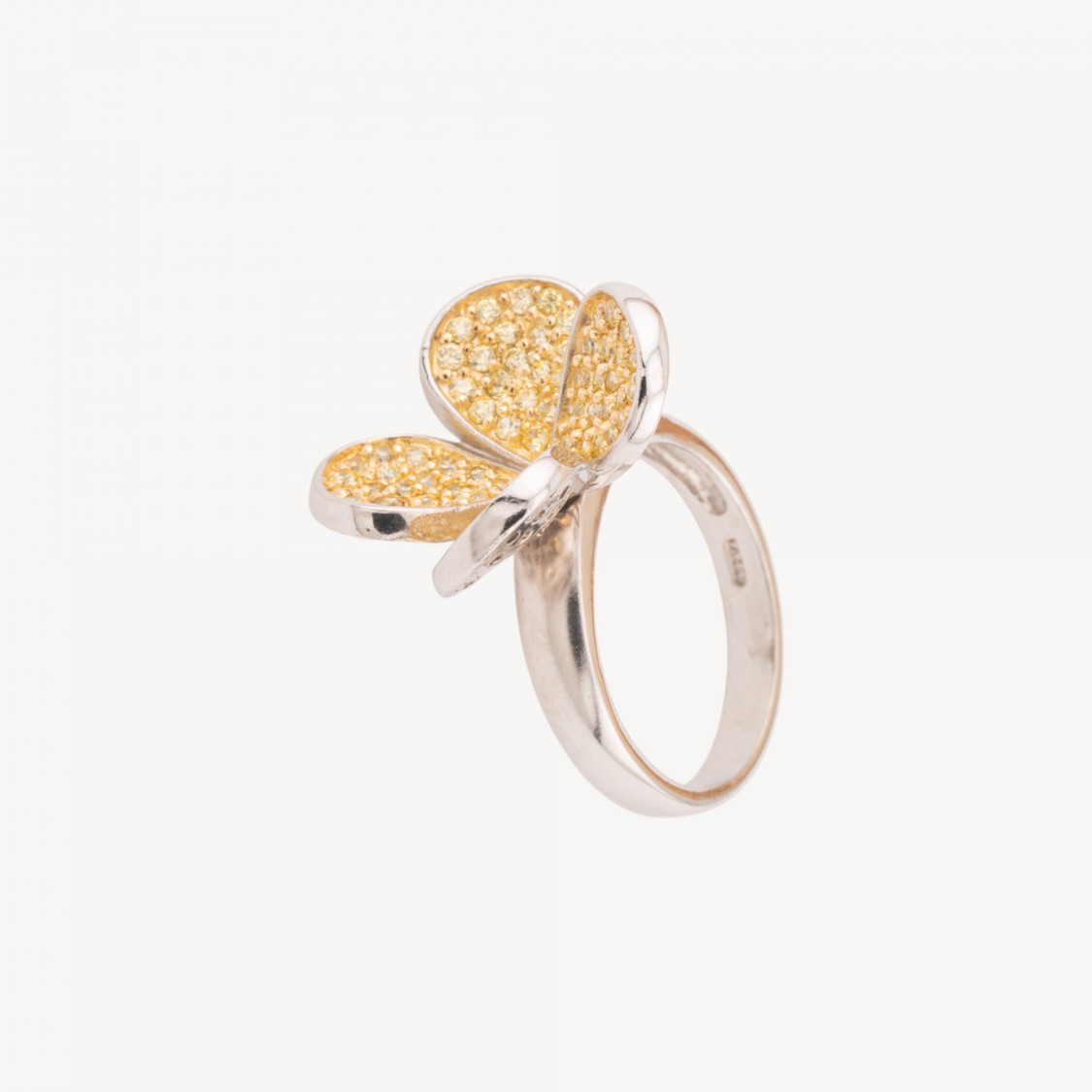 Anillo de plata 925 (1 pieza), forma de flor abierta con circonitas amarillas-ANILLOS DE PLATA 925 | Worldofjewel.com