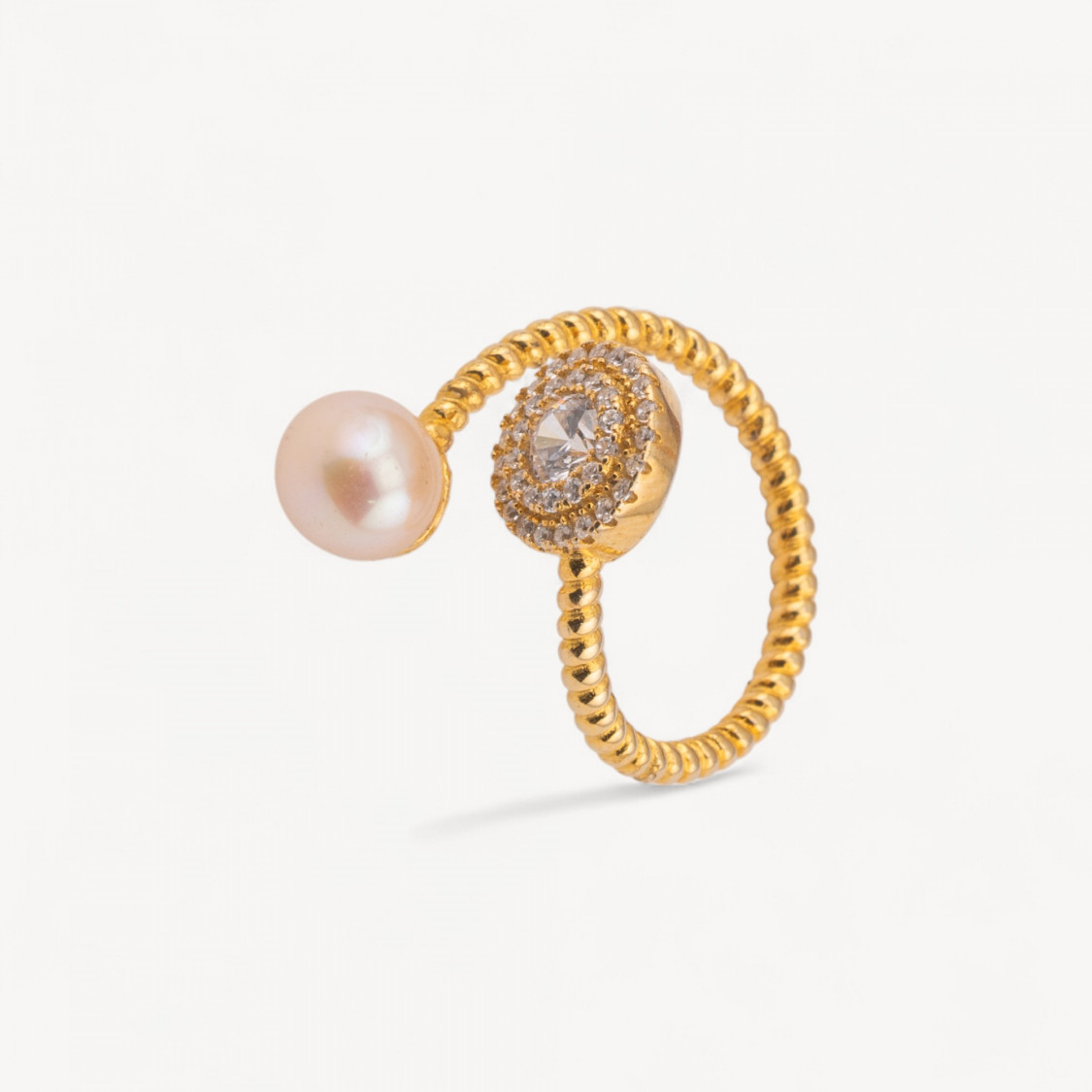 Bague en argent 925, taille ajustable, 1 pièce, ornée d'un zircon, modèle rond, et d'une perle naturelle-BAGUES EN ARGENT 925 | Worldofjewel.com