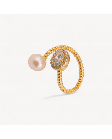 Anello Di Argento 925 Misura Regolabile 1pz Con Zirconi MOD. Tondo con Perla Naturale-ΔΑΧΤΥΛΙΔΙΑ 925 ΑΣΗΜΙ | Worldofjewel.com