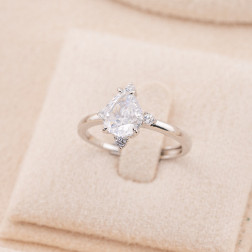 Anillo joya ajustable de plata 925 con corindón sintético blanco rodiado JL200049