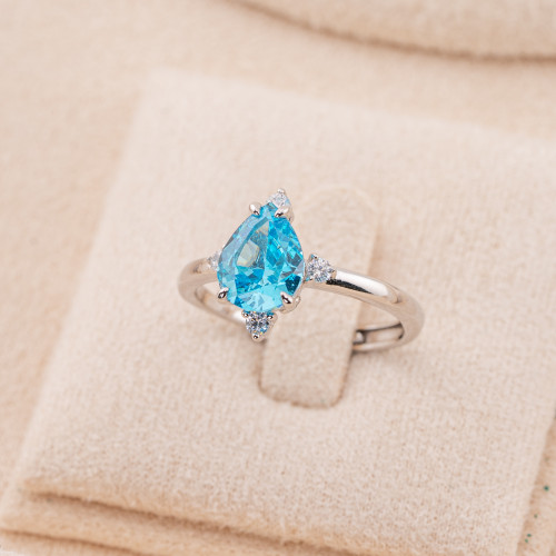 Bague ajustable en argent 925 avec pendentif goutte en corindon synthétique bleu rhodié JL200049