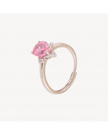 Anello Gioiello In Argento 925 Regolabile Con Corindone Sintetico Goccia Rosa Rodiato JL200049-ΔΑΧΤΥΛΙΔΙΑ 925 ΑΣΗΜΙ | Worldofjewel.com