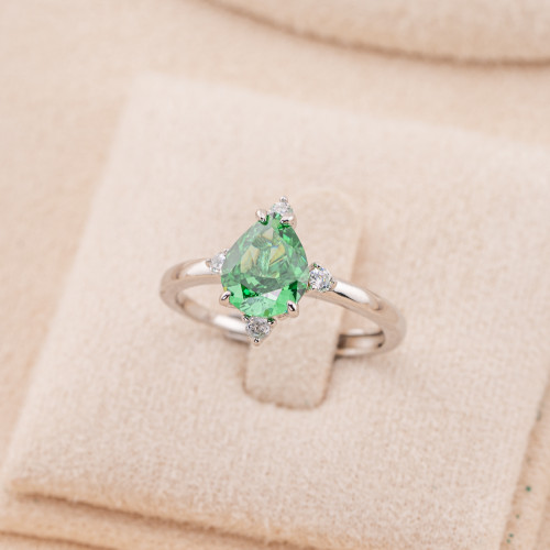 Anillo joya ajustable de plata 925 con corindón sintético verde rodiado JL200049