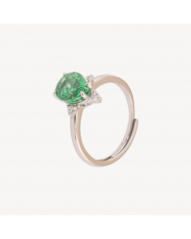 Anello Gioiello In Argento 925 Regolabile Con Corindone Sintetico Goccia Verde Rodiato JL200049-ΔΑΧΤΥΛΙΔΙΑ 925 ΑΣΗΜΙ | Worldofjewel.com