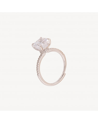 Anello Gioiello In Argento 925 Regolabile Con Corindone Sintetico Quadrato Bianco Rodiato JL200046-ΔΑΧΤΥΛΙΔΙΑ 925 ΑΣΗΜΙ | Worldofjewel.com