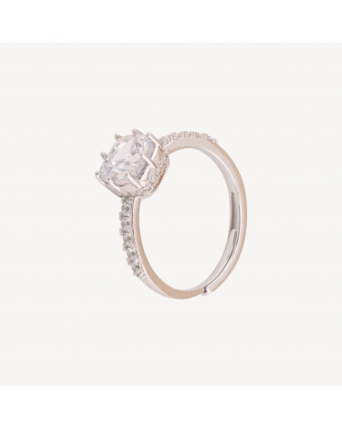 Anello Gioiello In Argento 925 Regolabile Con Corindone Sintetico Quadrato Bianco Rodiato YJ-0342-ΔΑΧΤΥΛΙΔΙΑ 925 ΑΣΗΜΙ | Worldofjewel.com