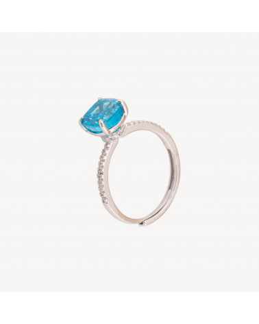 Anello Gioiello In Argento 925 Regolabile Con Corindone Sintetico Quadrato Blu Rodiato JL200046-ΔΑΧΤΥΛΙΔΙΑ 925 ΑΣΗΜΙ | Worldofjewel.com