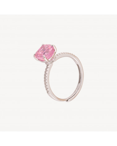 Anello Gioiello In Argento 925 Regolabile Con Corindone Sintetico Quadrato Rosa Rodiato JL200046-ΔΑΧΤΥΛΙΔΙΑ 925 ΑΣΗΜΙ | Worldofjewel.com