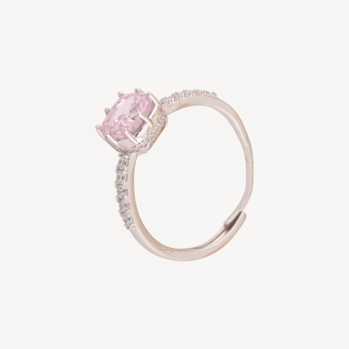 Anello Gioiello In Argento 925 Regolabile Con Corindone Sintetico Quadrato Rosa Rodiato YJ-0342-ΔΑΧΤΥΛΙΔΙΑ 925 ΑΣΗΜΙ | Worldofjewel.com