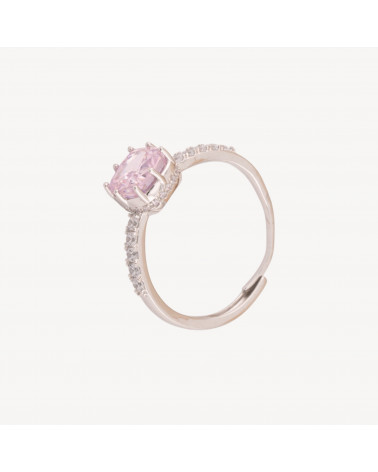 Anello Gioiello In Argento 925 Regolabile Con Corindone Sintetico Quadrato Rosa Rodiato YJ-0342-ΔΑΧΤΥΛΙΔΙΑ 925 ΑΣΗΜΙ | Worldofjewel.com