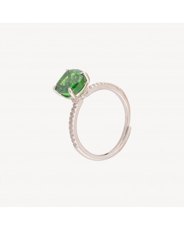 Anello Gioiello In Argento 925 Regolabile Con Corindone Sintetico Quadrato Verde Rodiato JL200046-ΔΑΧΤΥΛΙΔΙΑ 925 ΑΣΗΜΙ | Worldofjewel.com