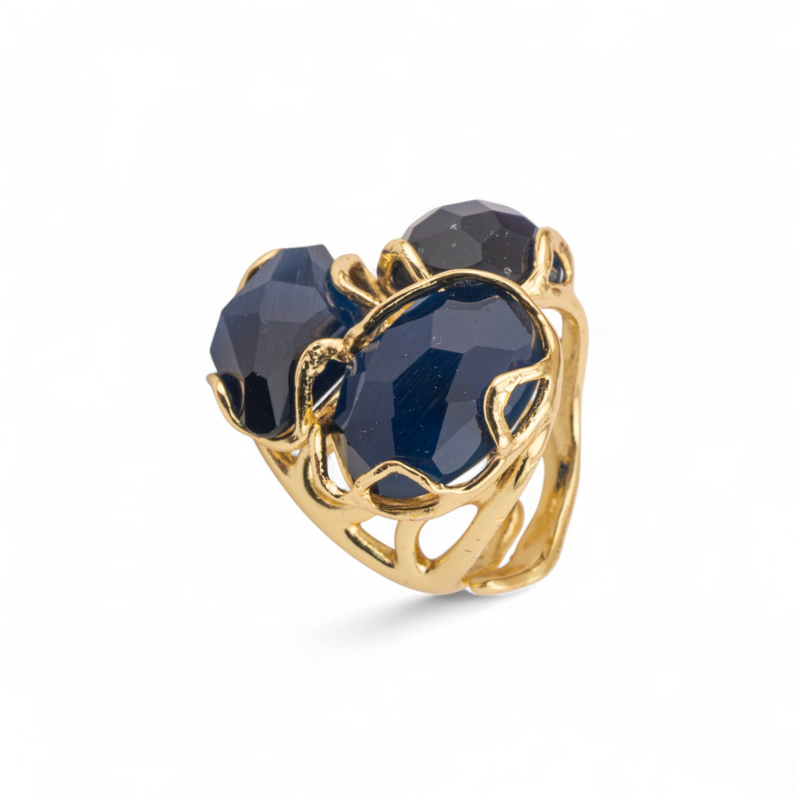Anello Regolabile in Bronzo Dorato Collezione Aurora-S con Anello Di Bronzo Collezione AURORA 25x27mm Con Occhio Di Gatto Blu-ANELLI BIJOUX DONNA AURORA BEST SELLER | Worldofjewel.com