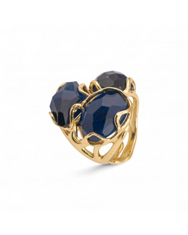 Anello Regolabile in Bronzo Dorato Collezione Aurora-S con Anello Di Bronzo Collezione AURORA 25x27mm Con Occhio Di Gatto Blu-ANELLI BIJOUX DONNA AURORA BEST SELLER | Worldofjewel.com