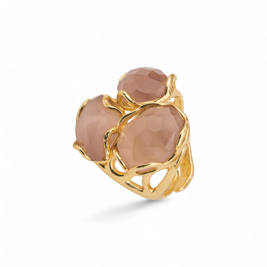 Verstellbarer Ring aus vergoldeter Bronze der Aurora-Kollektion – S mit bronzefarbenem Ring (25 x 27 mm) und Katzenaugen-Chip-AURORA DAMEN-SCHMUCKRINGE – MEISTVERKAUFTE RINGE | Worldofjewel.com