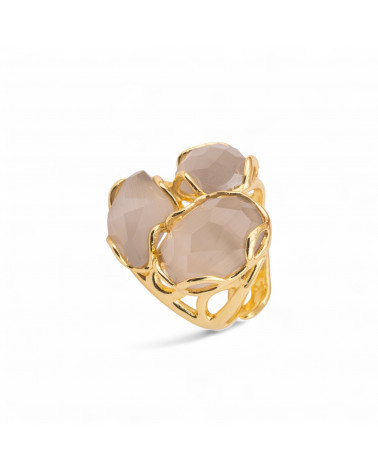 Anello Regolabile in Bronzo Dorato Collezione Aurora-S con Anello Di Bronzo Collezione AURORA 25x27mm Con Occhio Di Gatto Gri-ANELLI BIJOUX DONNA AURORA BEST SELLER | Worldofjewel.com
