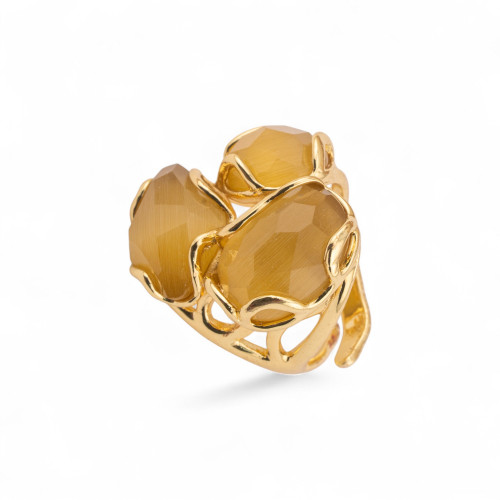 Adjustable Ring in Gilded Bronze Aurora Collection-S with Bronze Ring AURORA Collection 25x27mm With Cat's Eye Mar