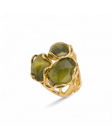 Anello Regolabile in Bronzo Dorato Collezione Aurora-S con Anello Di Bronzo Collezione AURORA 25x27mm Con Occhio Di Gatto Ver-ANELLI BIJOUX DONNA AURORA BEST SELLER | Worldofjewel.com