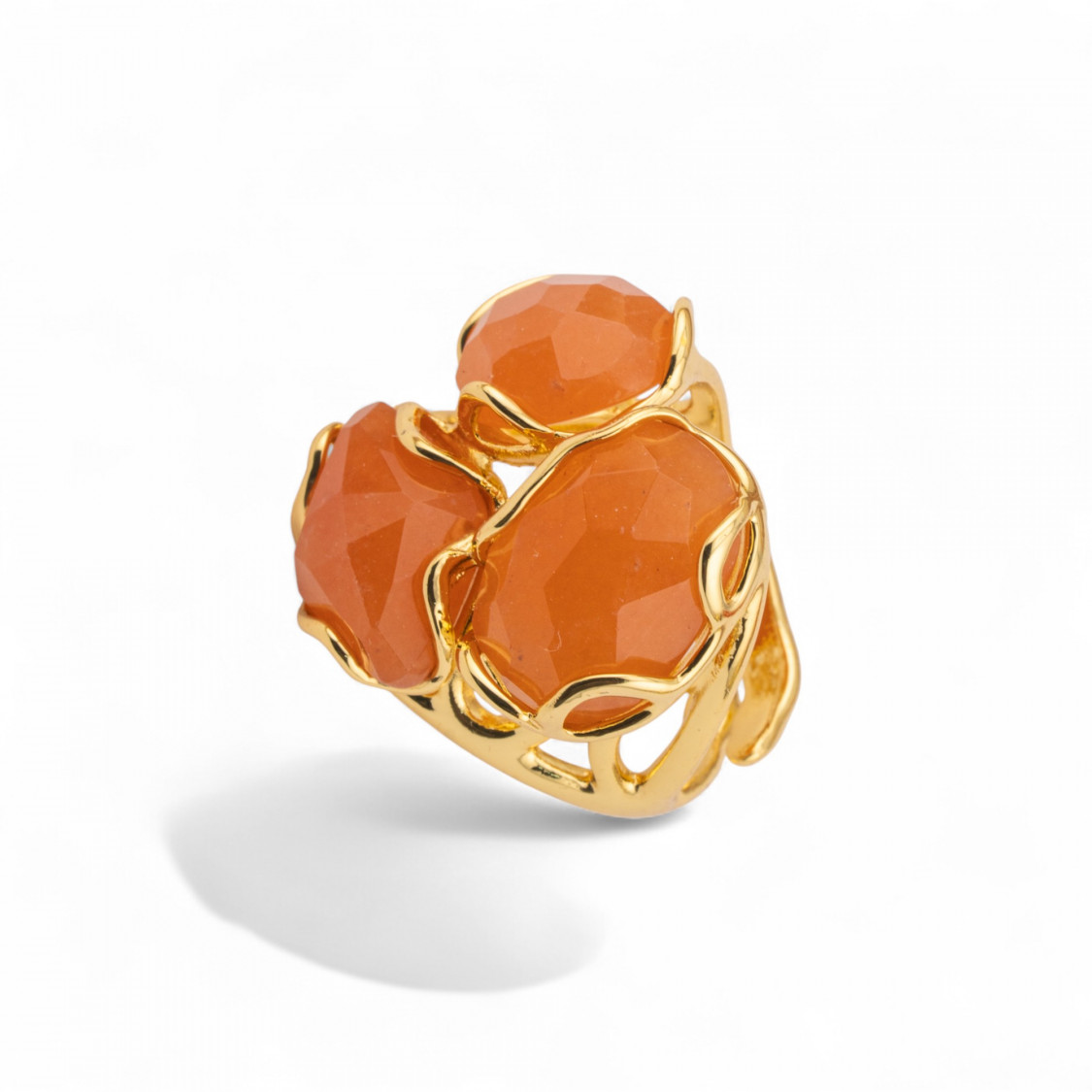 Anillo Ajustable en Bronce Dorado Colección Aurora-S con Anillo de Bronce Colección AURORA 25x27mm con Ojo de Gato Naranja-LOS ANILLOS DE JOYERÍA MÁS VENDIDOS PARA MUJER DE AURORA | Worldofjewel.com