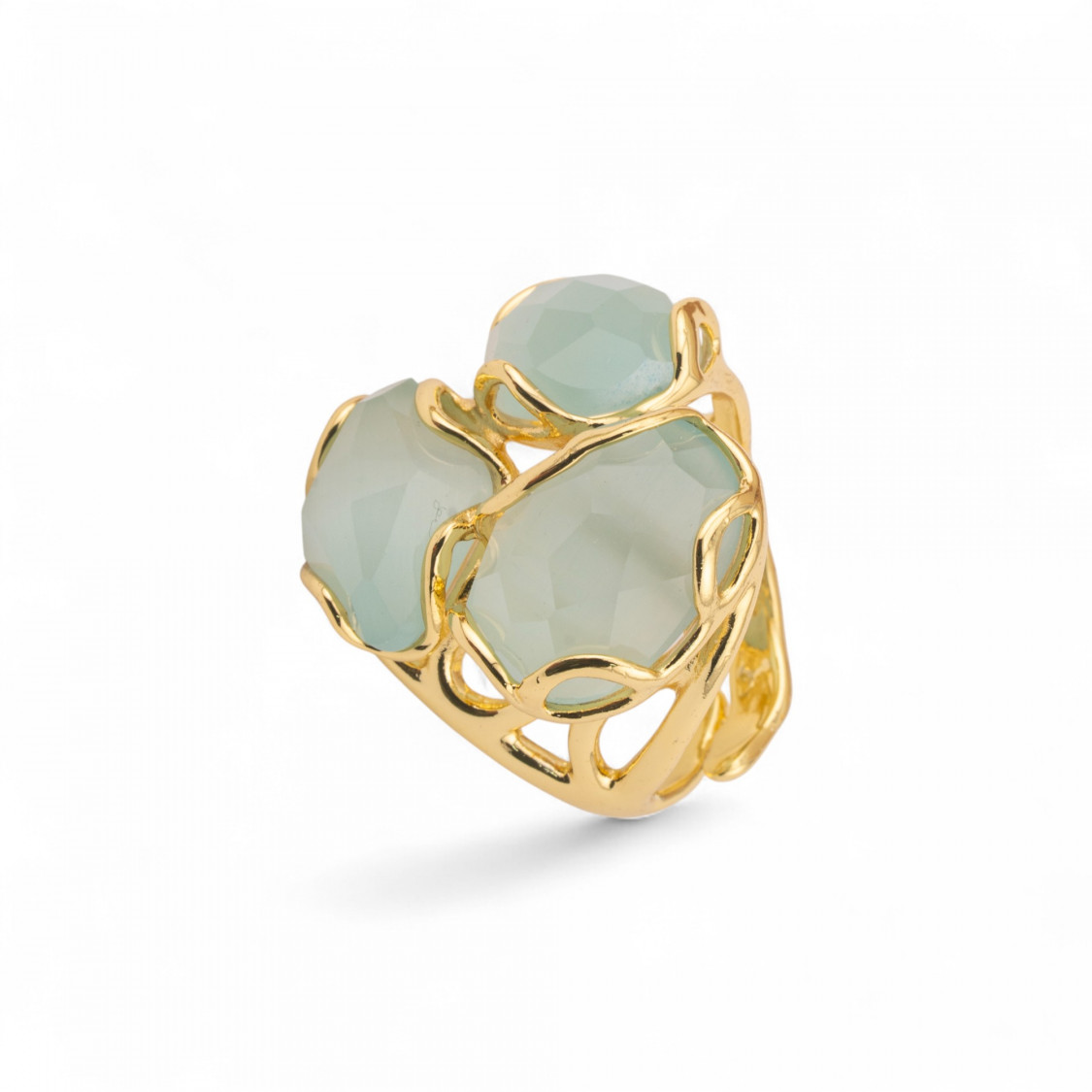 Anello Regolabile in Bronzo Dorato Collezione Aurora-S con Anello Di Bronzo Collezione AURORA 25x27mm Con Occhio Di Gatto Celes-ANELLI BIJOUX DONNA AURORA BEST SELLER | Worldofjewel.com