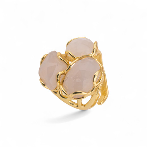 Bague ajustable en bronze doré Collection Aurora - S avec anneau en bronze Collection AURORA 25x27mm et œil-de-chat en opale