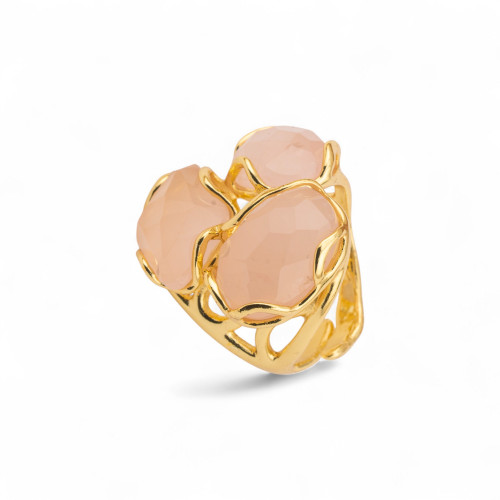 Adjustable Ring in Gilded Bronze Aurora Collection-S with Bronze Ring AURORA Collection 25x27mm with Pink Cat's Eye