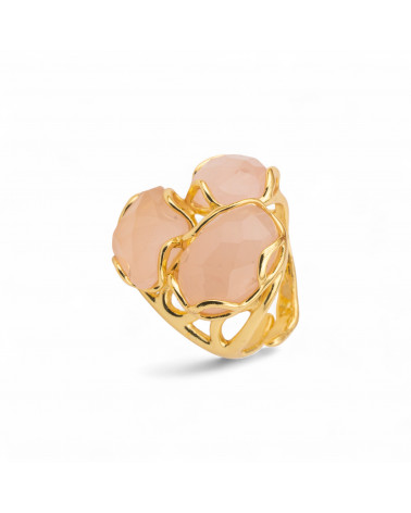 Anello Regolabile in Bronzo Dorato Collezione Aurora-S con Anello Di Bronzo Collezione AURORA 25x27mm Con Occhio Di Gatto Rosa -ANELLI BIJOUX DONNA AURORA BEST SELLER | Worldofjewel.com