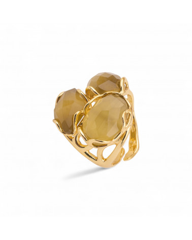 Anello Regolabile in Bronzo Dorato Collezione Aurora-S con Anello Di Bronzo Collezione AURORA 25x27mm Con Occhio Di Gatto Senap-ANELLI BIJOUX DONNA AURORA BEST SELLER | Worldofjewel.com
