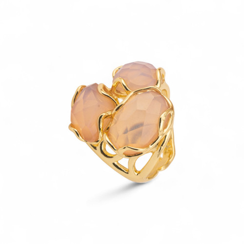 Anillo Ajustable en Bronce Dorado Colección Aurora-S con Anillo de Bronce Colección AURORA 25x27mm con Piedras Duras Ágata Gris