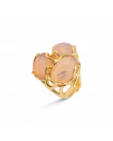 Anello Regolabile in Bronzo Dorato Collezione Aurora-S con Anello Di Bronzo Collezione AURORA 25x27mm Con Pietre Dure Agata Gri-ANELLI BIJOUX DONNA AURORA BEST SELLER | Worldofjewel.com
