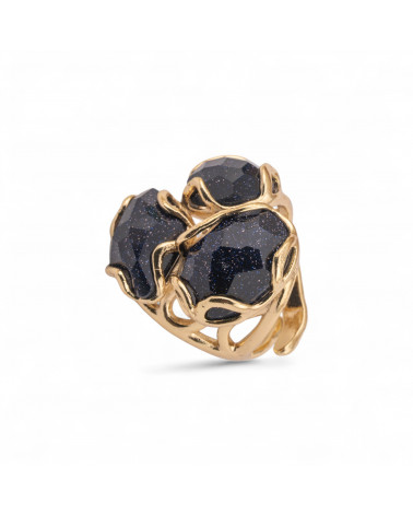 Anello Regolabile in Bronzo Dorato Collezione Aurora-S con Anello Di Bronzo Collezione AURORA 25x27mm Con Pietre Dure Blue Sand-ANELLI BIJOUX DONNA AURORA BEST SELLER | Worldofjewel.com