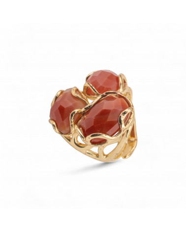 Anello Regolabile in Bronzo Dorato Collezione Aurora-S con Anello Di Bronzo Collezione AURORA 25x27mm Con Pietre Dure Corniola -ANELLI BIJOUX DONNA AURORA BEST SELLER | Worldofjewel.com