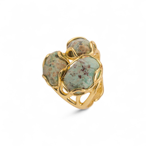 Adjustable Ring in Gilded Bronze Aurora Collection-S with Bronze Ring AURORA Collection 25x27mm with African Jade Hard Stones
