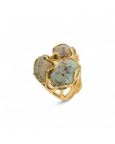 Anello Regolabile in Bronzo Dorato Collezione Aurora-S con Anello Di Bronzo Collezione AURORA 25x27mm Con Pietre Dure Giada Afr-ANELLI BIJOUX DONNA AURORA BEST SELLER | Worldofjewel.com