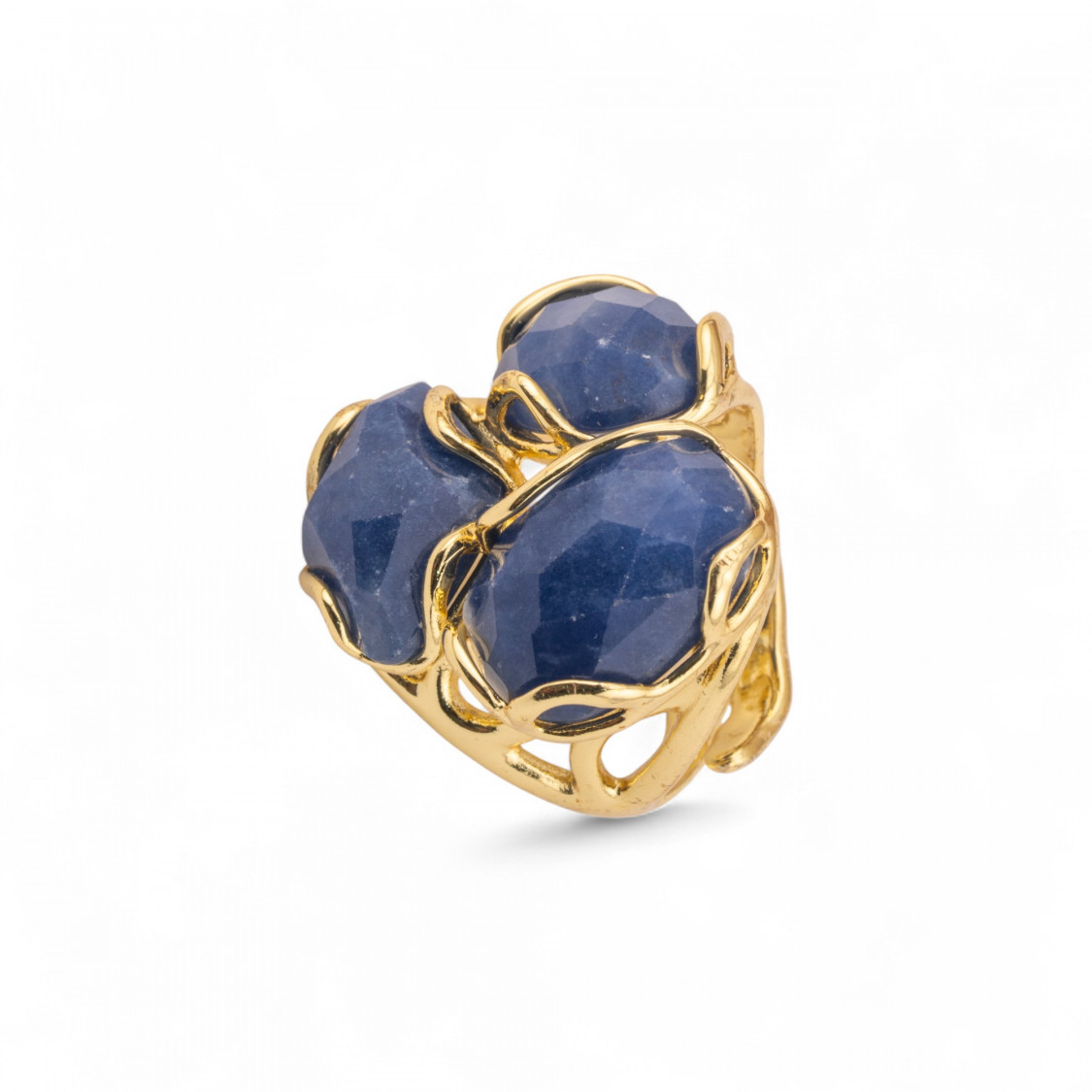 Anello Regolabile in Bronzo Dorato Collezione Aurora-S con Anello Di Bronzo Collezione AURORA 25x27mm Con Pietre Dure Giada Blu-ANELLI BIJOUX DONNA AURORA BEST SELLER | Worldofjewel.com
