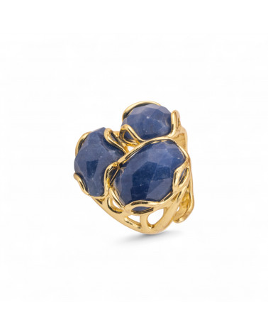 Anello Regolabile in Bronzo Dorato Collezione Aurora-S con Anello Di Bronzo Collezione AURORA 25x27mm Con Pietre Dure Giada Blu-ANELLI BIJOUX DONNA AURORA BEST SELLER | Worldofjewel.com