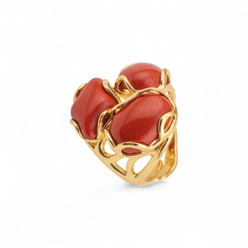 Verstellbarer Ring aus vergoldeter Bronze der Aurora-Kollektion – S mit Bronzering (25 x 27 mm) mit Edelsteinen.