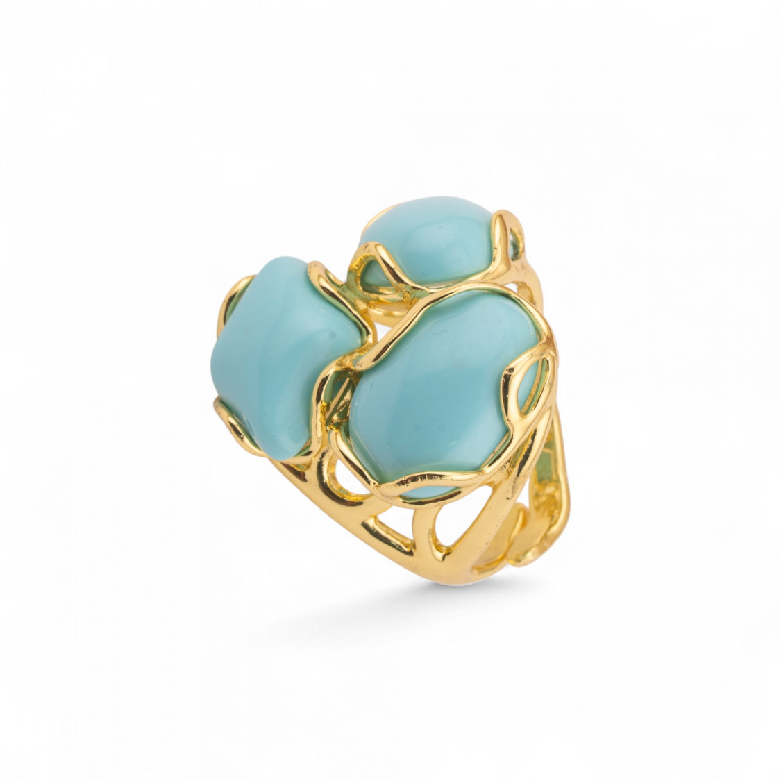Anello Regolabile in Bronzo Dorato Collezione Aurora-S con Anello Di Bronzo Collezione AURORA 25x27mm Con Pietre Dure Pasta Di -ANELLI BIJOUX DONNA AURORA BEST SELLER | Worldofjewel.com