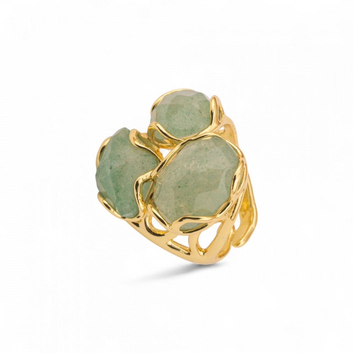 Verstellbarer Ring aus vergoldeter Bronze der Aurora-Kollektion – S mit bronzefarbenem Ring (25 x 27 mm) und Quarzsteinen.-AURORA DAMEN-SCHMUCKRINGE – MEISTVERKAUFTE RINGE | Worldofjewel.com