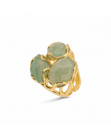 Anello Regolabile in Bronzo Dorato Collezione Aurora-S con Anello Di Bronzo Collezione AURORA 25x27mm Con Pietre Dure Quarzo Fr-ANELLI BIJOUX DONNA AURORA BEST SELLER | Worldofjewel.com