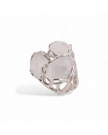 Anello Regolabile in Bronzo Rodiato Collezione Aurora-S 25x27mm Con Occhio Di Gatto Bianco Trasparente | Gioiello Artigianale D-ANELLI BIJOUX DONNA AURORA BEST SELLER | Worldofjewel.com